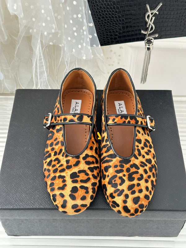 Alaia 25 Mary Jane Ballet Flat Leopard Calfskin 293239