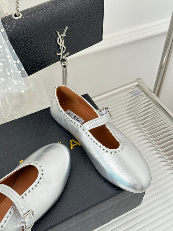 Alaia 25 Ballerine Argento Pelle di Vitello 293242