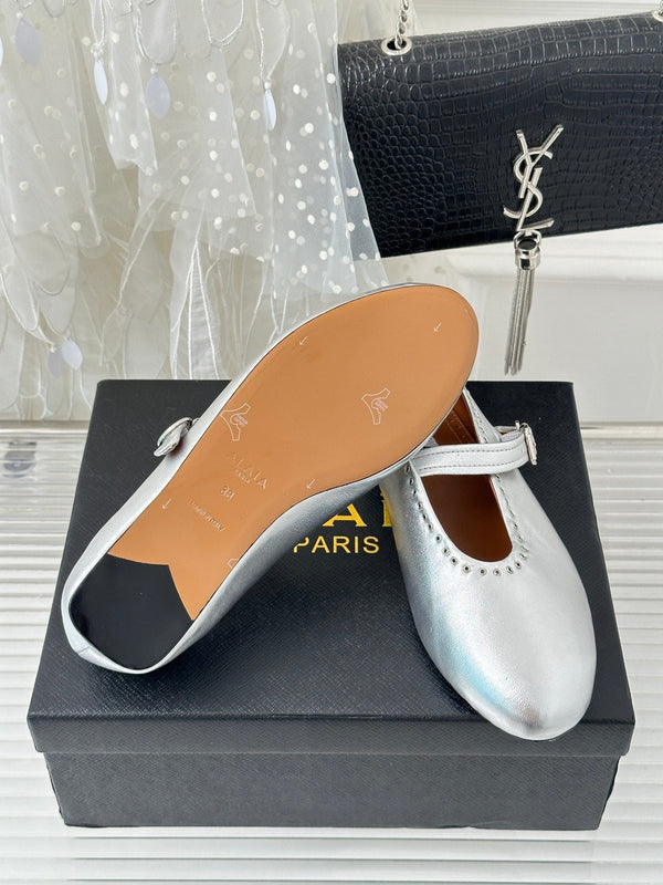 Alaia 25 Ballerine Argento Pelle di Vitello 293242