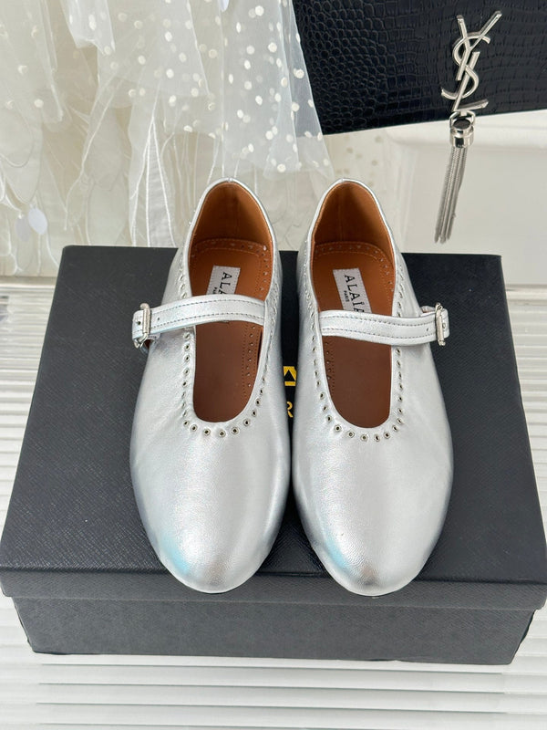 Alaia 25 Ballerine Argento Pelle di Vitello 293242