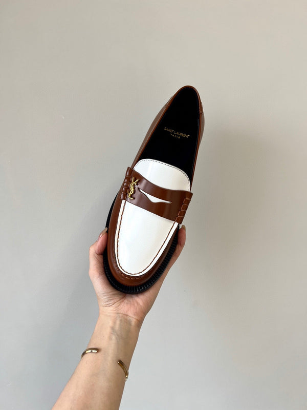 SL LE LOAFER IN PELLE DI VITELLO MARRONE E BIANCO