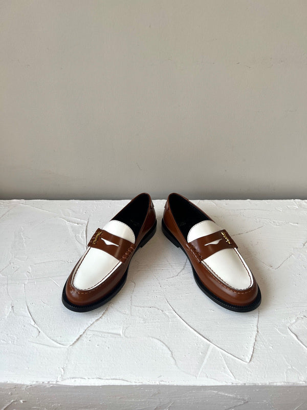 SL LE LOAFER IN PELLE DI VITELLO MARRONE E BIANCO