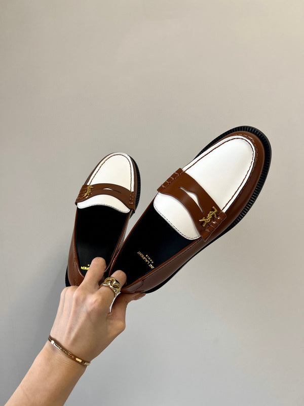 SL LE LOAFER IN PELLE DI VITELLO MARRONE E BIANCO