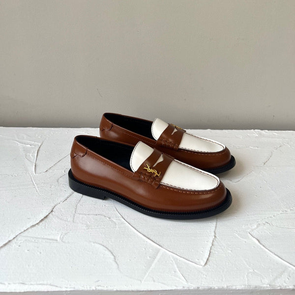SL LE LOAFER IN PELLE DI VITELLO MARRONE E BIANCO