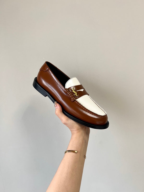 SL LE LOAFER IN PELLE DI VITELLO MARRONE E BIANCO