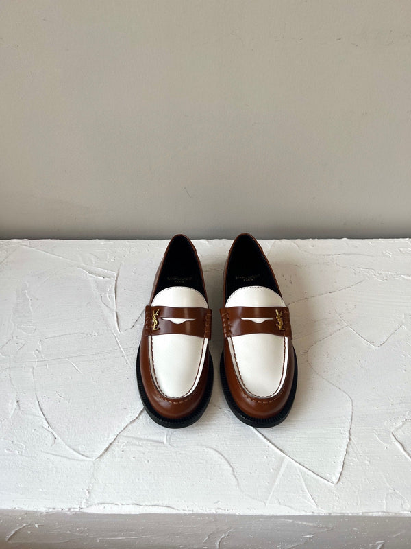 SL LE LOAFER IN PELLE DI VITELLO MARRONE E BIANCO