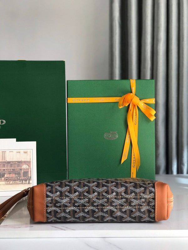 CONTI POUCH 24 IN PELLE DI AGNELLO TAN E TELA GOYARDINE NERA