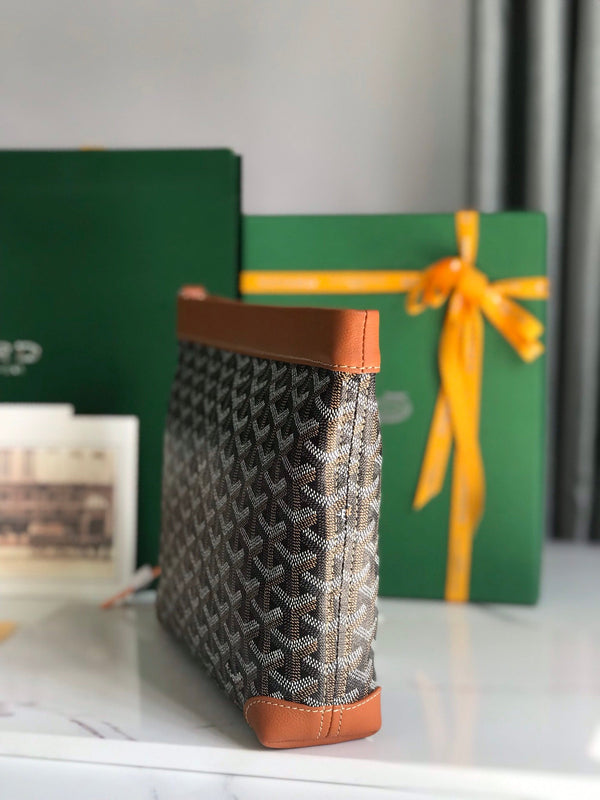 CONTI POUCH 24 IN PELLE DI AGNELLO TAN E TELA GOYARDINE NERA