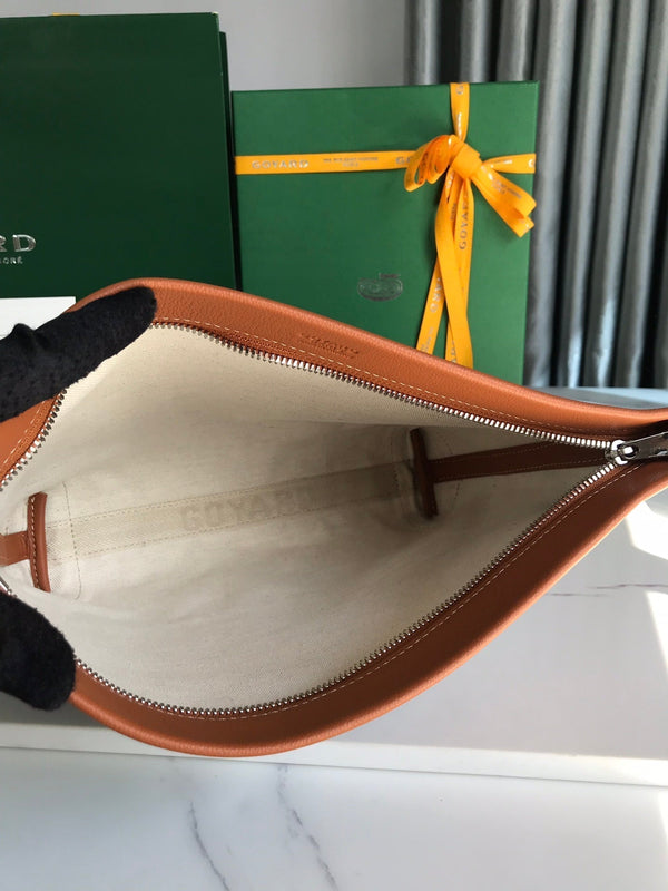 CONTI POUCH 24 IN PELLE DI AGNELLO TAN E TELA GOYARDINE NERA