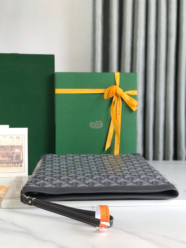 CONTI POUCH 24 IN PELLE DI AGNELLO GRIGIA NERA E TELA GOYARDINE