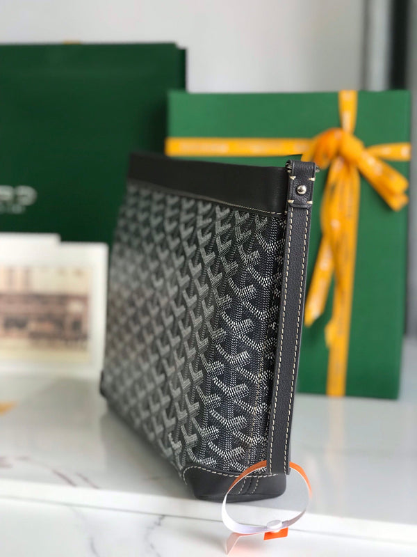 CONTI POUCH 24 IN PELLE DI AGNELLO GRIGIA NERA E TELA GOYARDINE