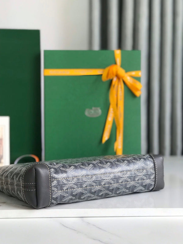 CONTI POUCH 24 IN PELLE DI AGNELLO GRIGIA NERA E TELA GOYARDINE