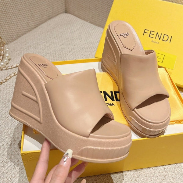 FENDI BAGUETTE WEDGE PLATFORM  85MM IN ALMOND BEIGE CALFSKIN