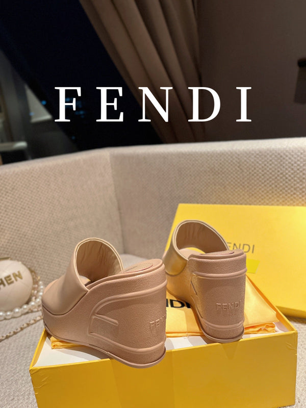 FENDI BAGUETTE WEDGE PLATFORM  85MM IN ALMOND BEIGE CALFSKIN