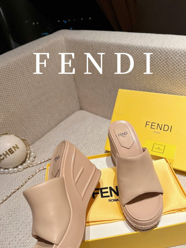 FENDI BAGUETTE WEDGE PLATFORM  85MM IN ALMOND BEIGE CALFSKIN