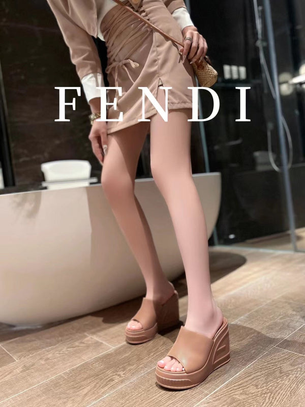 FENDI BAGUETTE WEDGE PLATFORM  85MM IN ASH BROWN CALFSKIN