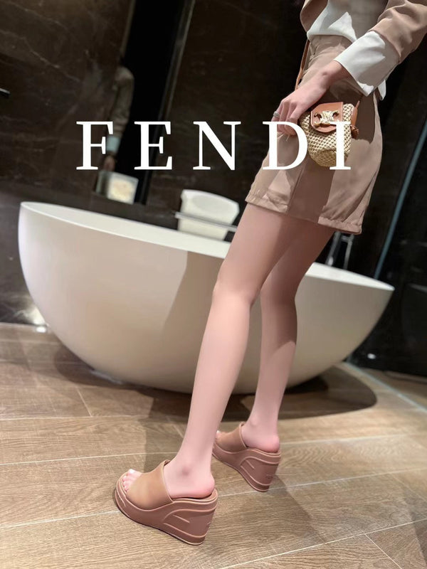 FENDI BAGUETTE WEDGE PLATFORM  85MM IN ASH BROWN CALFSKIN