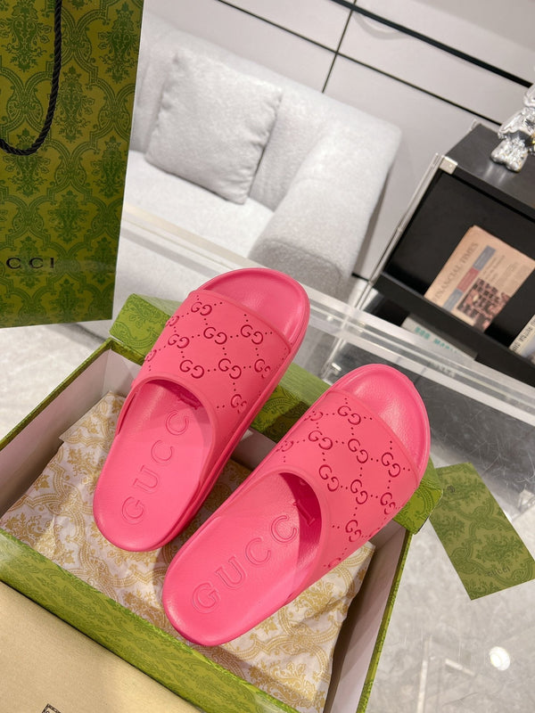 Sandalo GC 25 Monogram Slide da 50 mm in pelle di vacchetta rosa 292396