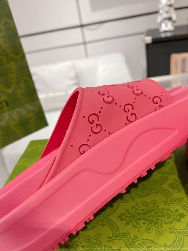 Sandalo GC 25 Monogram Slide da 50 mm in pelle di vacchetta rosa 292396