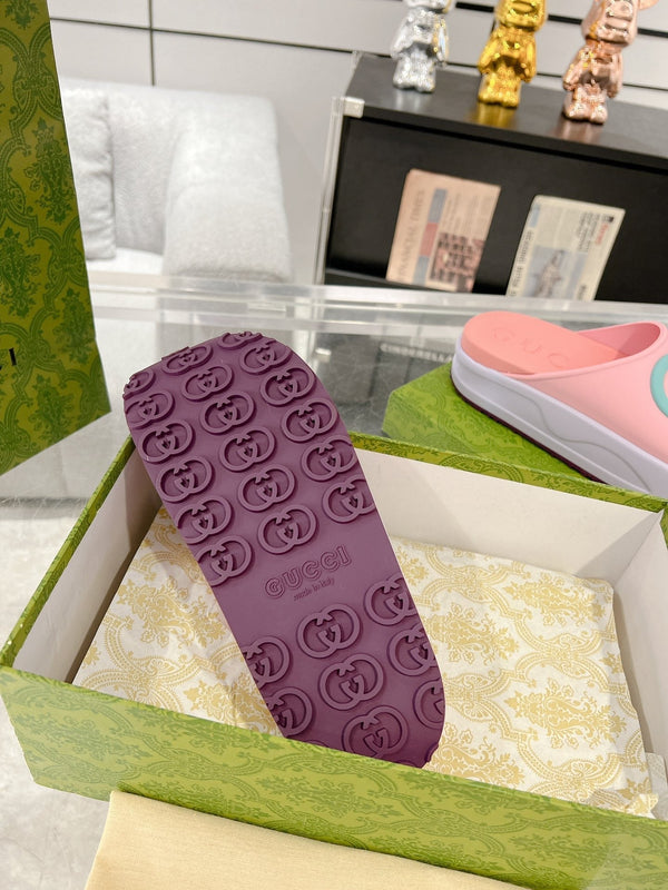 Sandalo GC 25 Interlocking G 50mm Slide Rosa Blu Pelle di vacchetta 292397