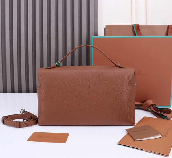 EXTRA BAG L27 IN UMBER BROWN GRAINED CALFSKIN WITH SILVER  HARDWARE