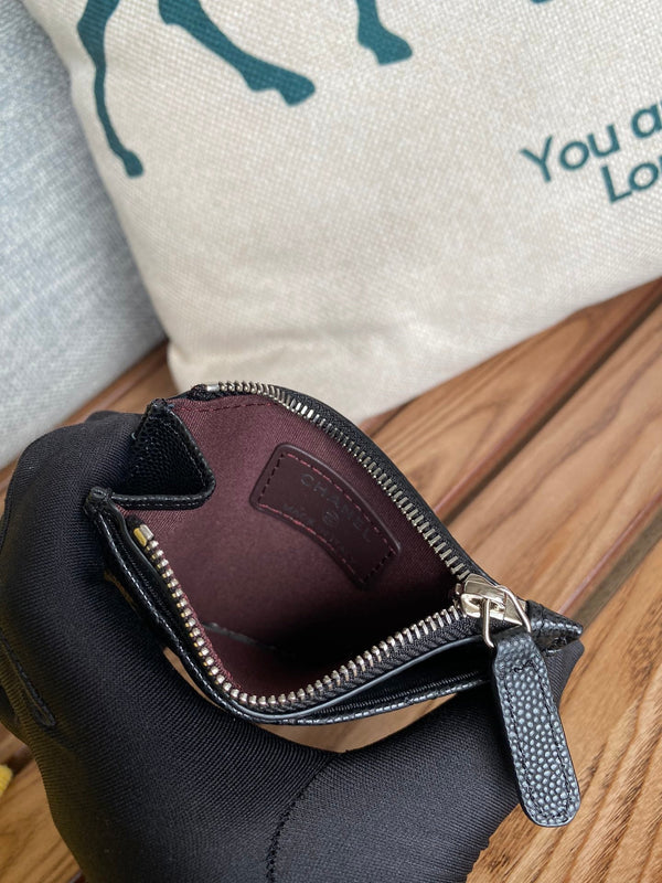 CC A84105 Coin Case Black Sliver Metal Caviar 240729