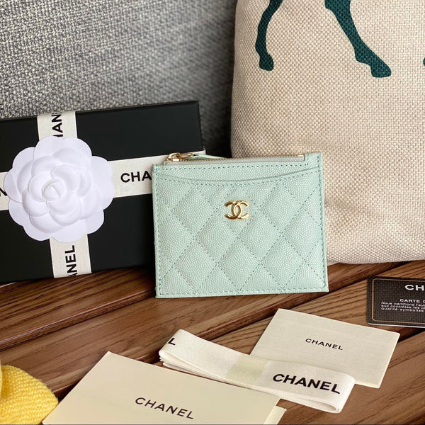 CC A84105 Coin Case Light Blue Gold Metal Caviar 240735