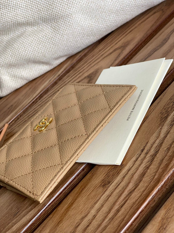 CC A84105 Coin Case Beige Gold Metal Caviar 240737