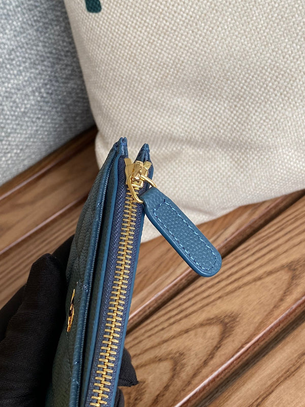 CC A84105 Coin Case Blue Gold Metal Caviar 240741