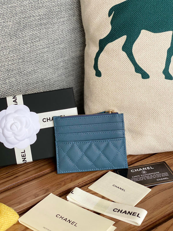 CC A84105 Coin Case Blue Gold Metal Caviar 240741