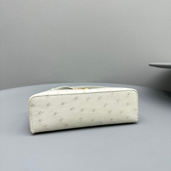 Extra Pocket L19 White Ostrich Leather Ghw
