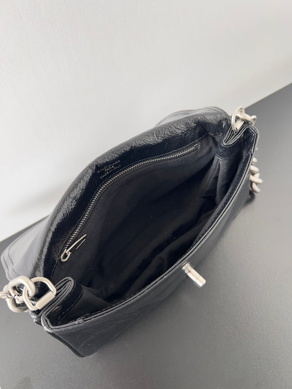 BB SOFT FLAP BAG 25 IN BLACK PEACH CALFSKIN SILVER HARDWARE