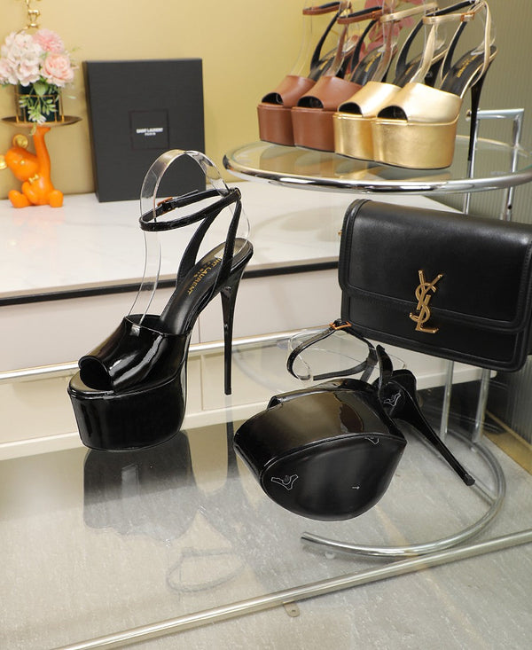 SL SUPER HIGH HEELS SANDAL GLOSSY BLACK CALFSKIN