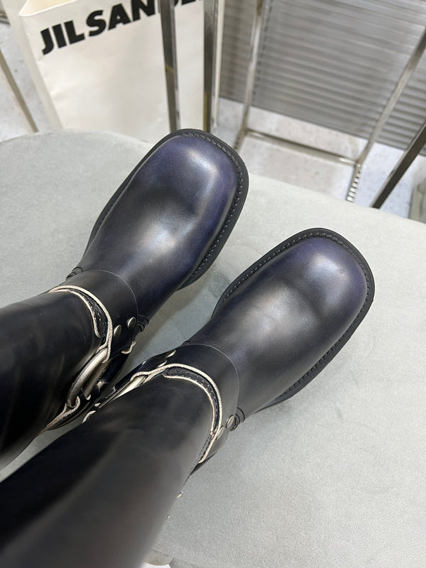 Miu Classic Black Leather Boots