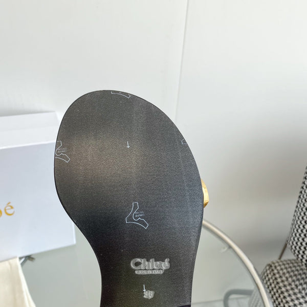 CHLOÉ REBECCA LOW HEELED SANDAL IN RUSSET BROWN LAMBSKIN GOLD HARDWARE