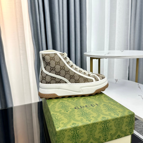 GG HIGH TOP SNEAKER FLATFORM LIGHT BROWN CANVAS