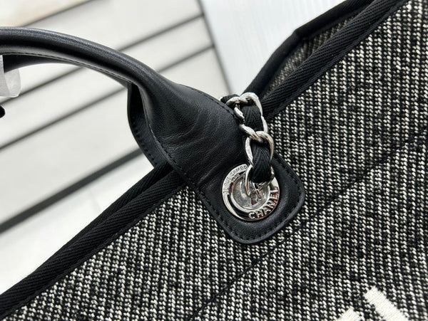 CC Deauville Tweed Bag Black Leather Silver Hardware 14