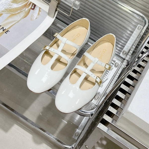 FLAT SANDALS WITH DOUBLE STRAP-DESIGN LEATHER WHITE