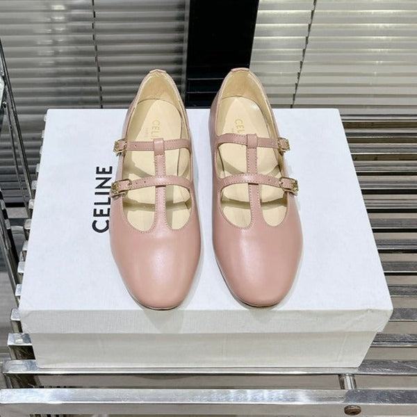 FLAT SANDALS WITH DOUBLE STRAP-DESIGN LEATHER ROSE PINK