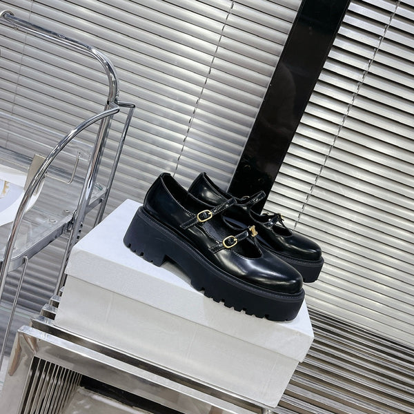 HIGH FLAT SANDALS WITH DOUBLE STRAP-DESIGN LEATHER BLACK