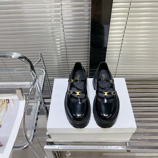 HIGH FLAT SANDALS WITH DOUBLE STRAP-DESIGN LEATHER BLACK