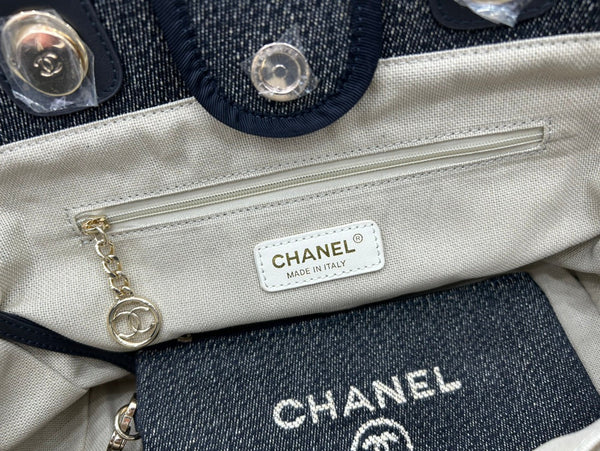 Borsa CC Deauville in tweed 33x26x15,5 cm in pelle nera con finiture dorate 26