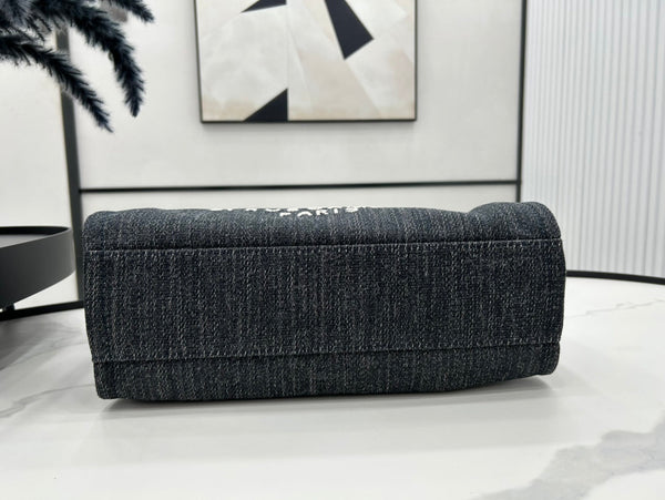 Borsa CC Deauville in tweed 33x24x14,5 cm in pelle nera con finiture dorate 27