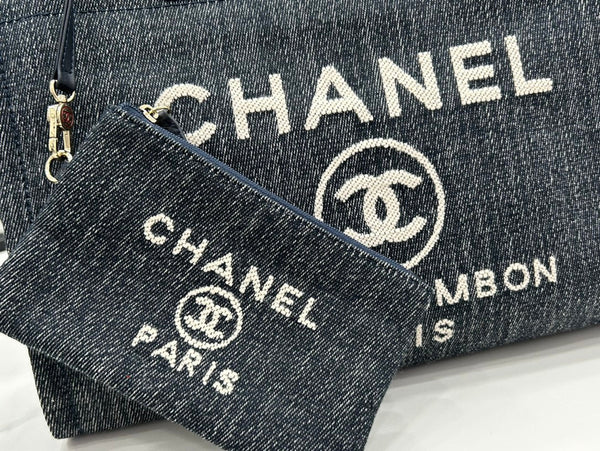 Borsa CC Deauville in tweed 33x24x14,5 cm in pelle nera con finiture dorate 27