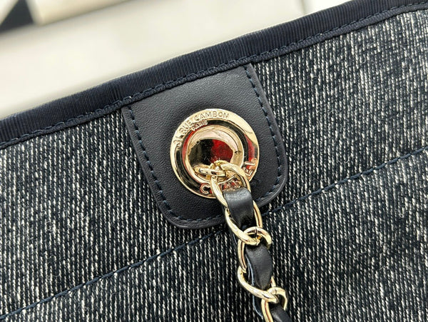 Borsa CC Deauville in tweed 33x24x14,5 cm in pelle nera con finiture dorate 27