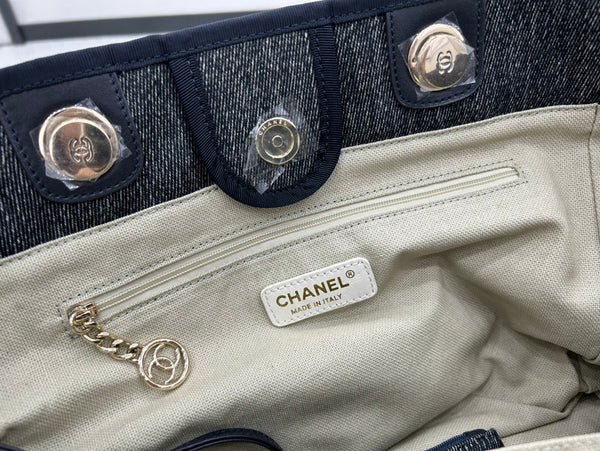 Borsa CC Deauville in tweed 33x24x14,5 cm in pelle nera con finiture dorate 27