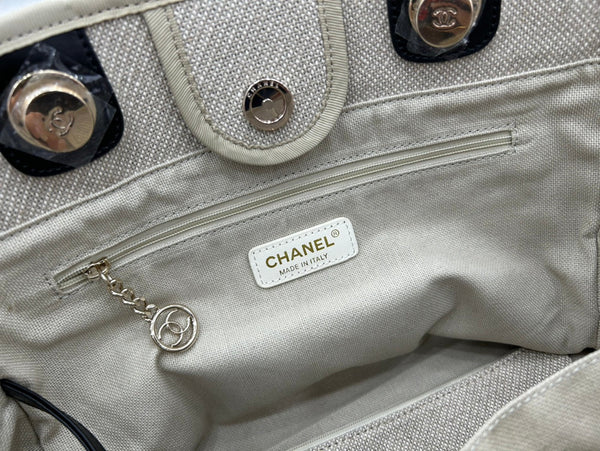 Borsa CC Deauville in tweed 33x24x14,5 cm Pelle nera Hardware dorato 36