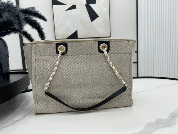 Borsa CC Deauville in tweed 33x24x14,5 cm Pelle nera Hardware dorato 36