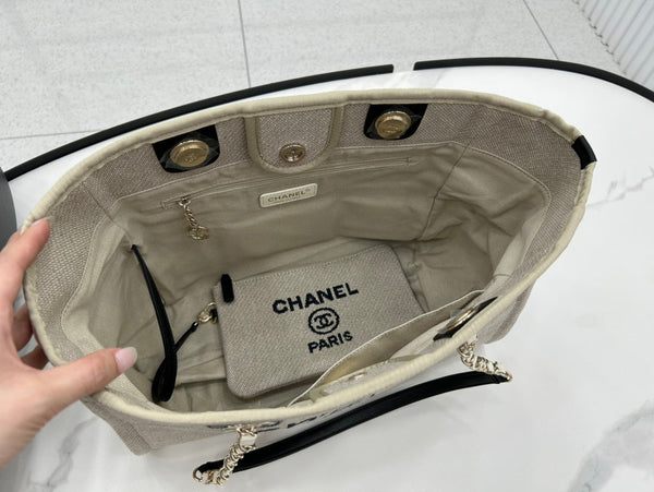 Borsa CC Deauville in tweed 33x24x14,5 cm Pelle nera Hardware dorato 36