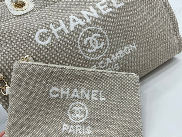 Borsa CC Deauville in tweed 33x24x14,5 cm Pelle bianca Hardware dorato 30